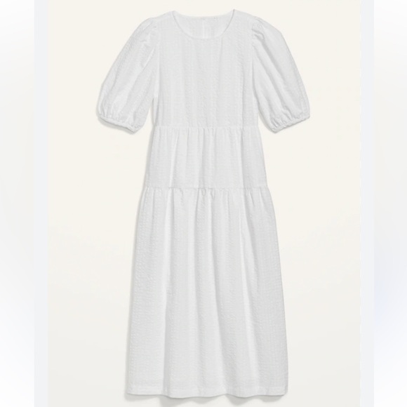 🤍Old Navy White Tiered Puff-Sleeve All-Day Midi Swing Dress XL 🤍 - Picture 1 of 4